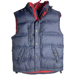 Vintage Tommy Hilfiger Womens Down Puffer Vest Women Size 12 Blue Puffy
